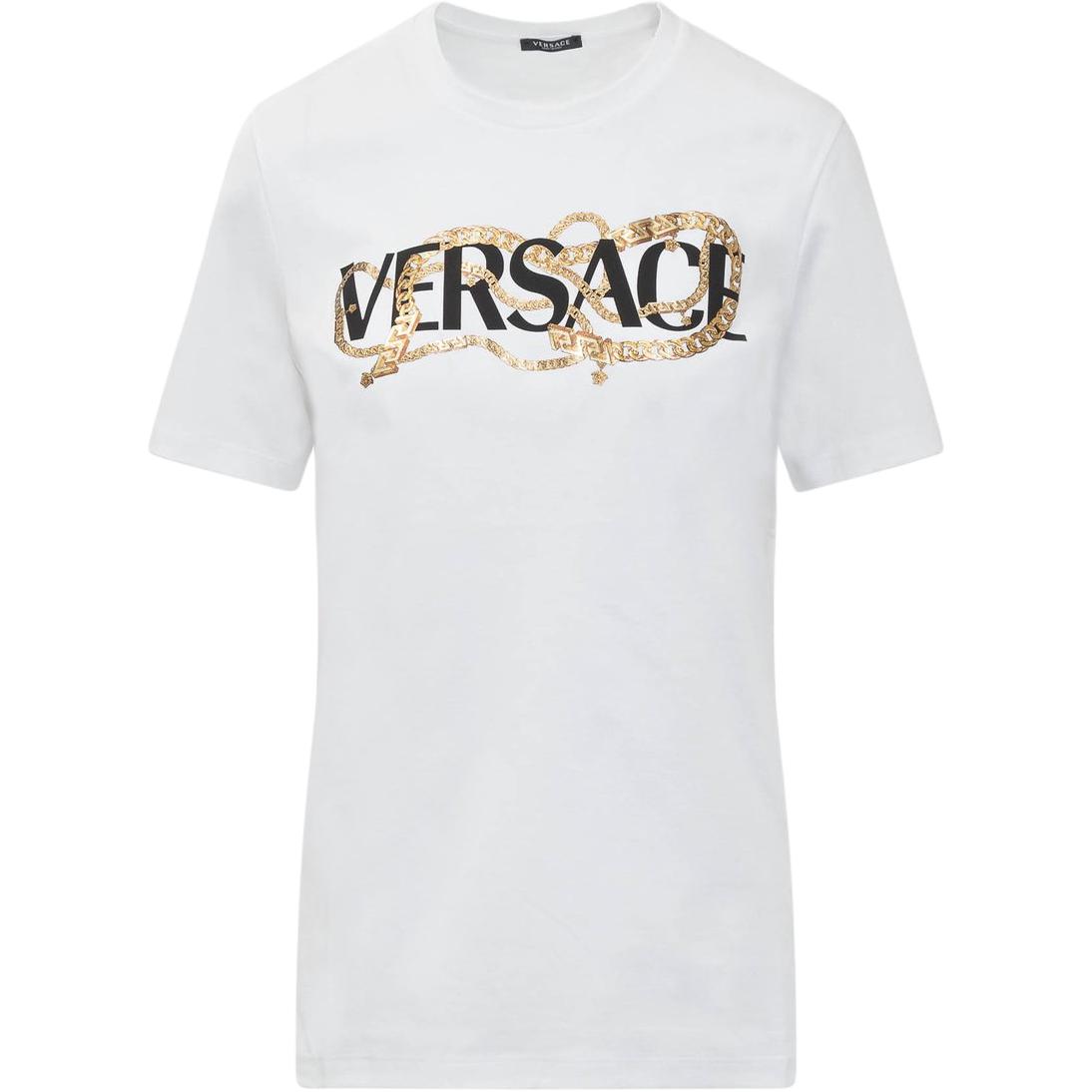 (Women) Versace Logo Print Crew Neck Short Sleeve T-Shirt Women White SS22 1004153-1A02991-2W070