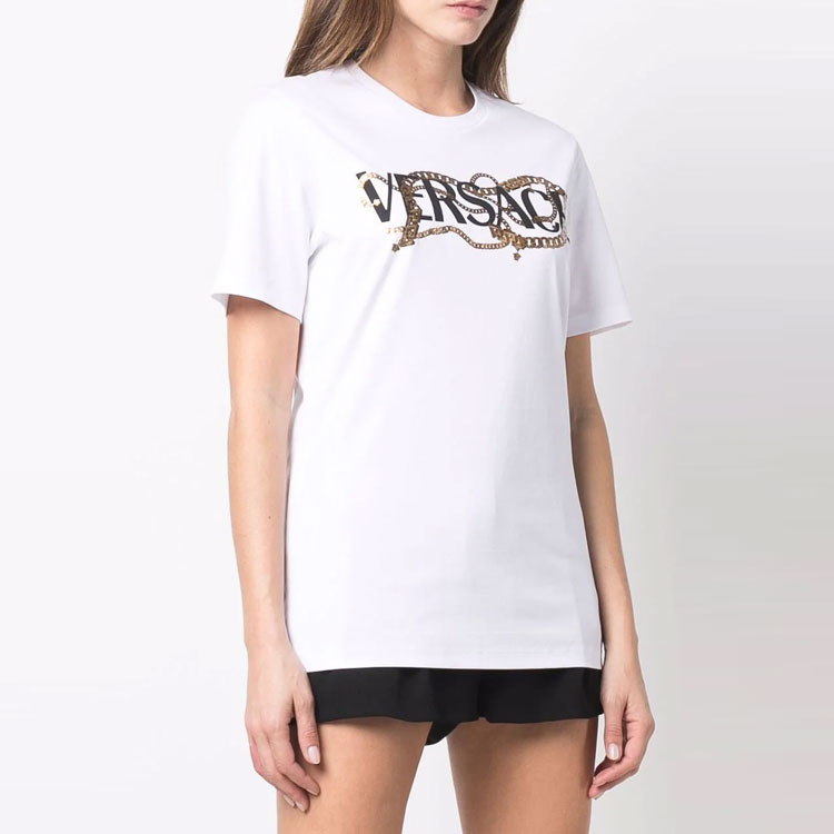 (Women) Versace Logo Print Crew Neck Short Sleeve T-Shirt Women White SS22 1004153-1A02991-2W070 圖 4