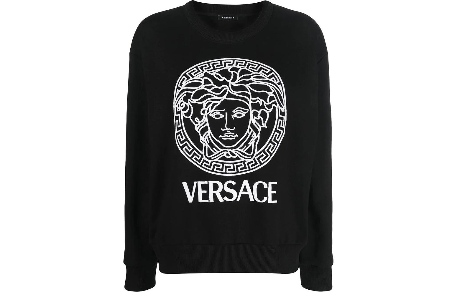 (Women) VERSACE Logo Print Crewneck Long Sleeve Sweatshirt Women’s Black. 1004132-1A01174-1B000