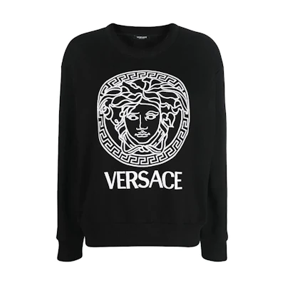 (Women) VERSACE Logo Print Crewneck Long Sleeve Sweatshirt Women’s Black. 1004132-1A01174-1B000