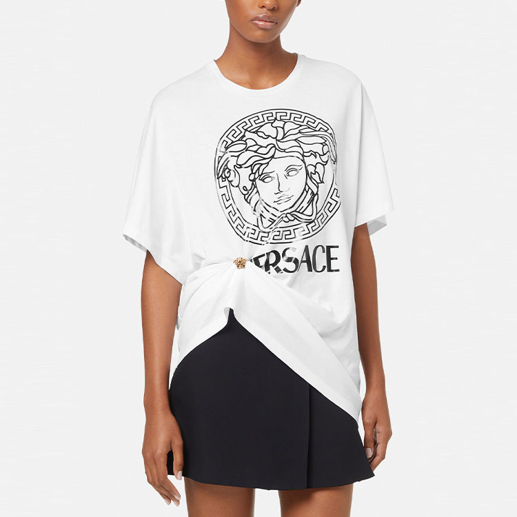 (Women) VERSACE Logo Print Crewneck Short Sleeve T-Shirt SS22  White 1004163-1A00769-2W020 圖 4