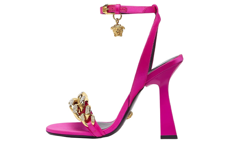 (W) Versace Medusa 110mm Chain High Heeled Sandals Deep Fuchsia Satin