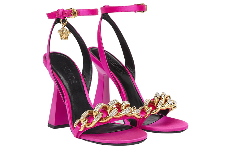 (W) Versace Medusa 110mm Chain High Heeled Sandals Deep Fuchsia Satin 圖 3