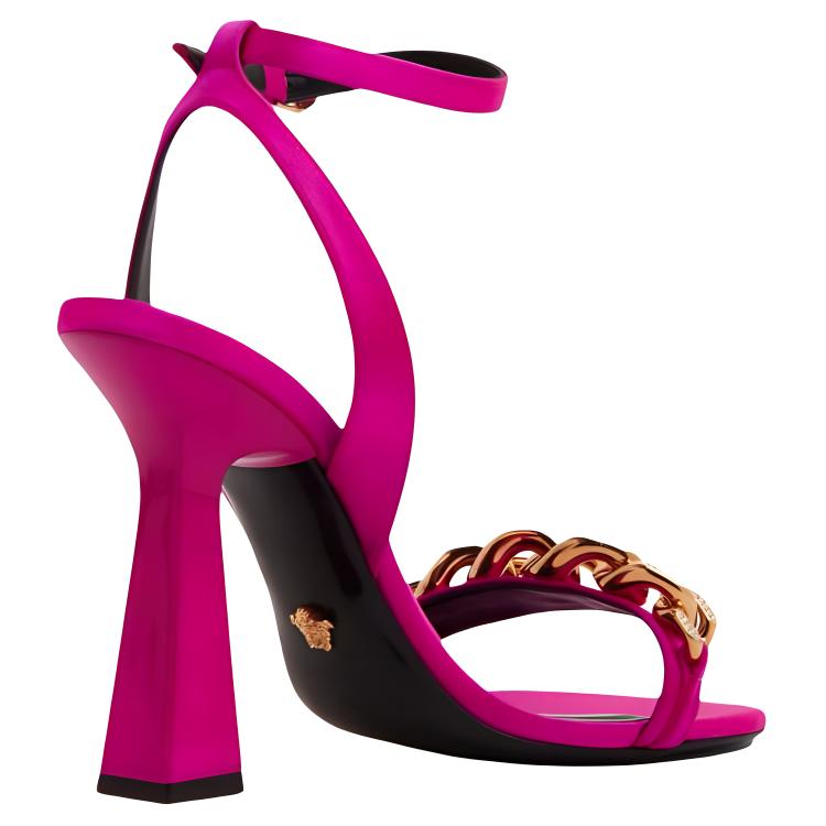 (W) Versace Medusa 110mm Chain High Heeled Sandals Deep Fuchsia Satin 圖 4