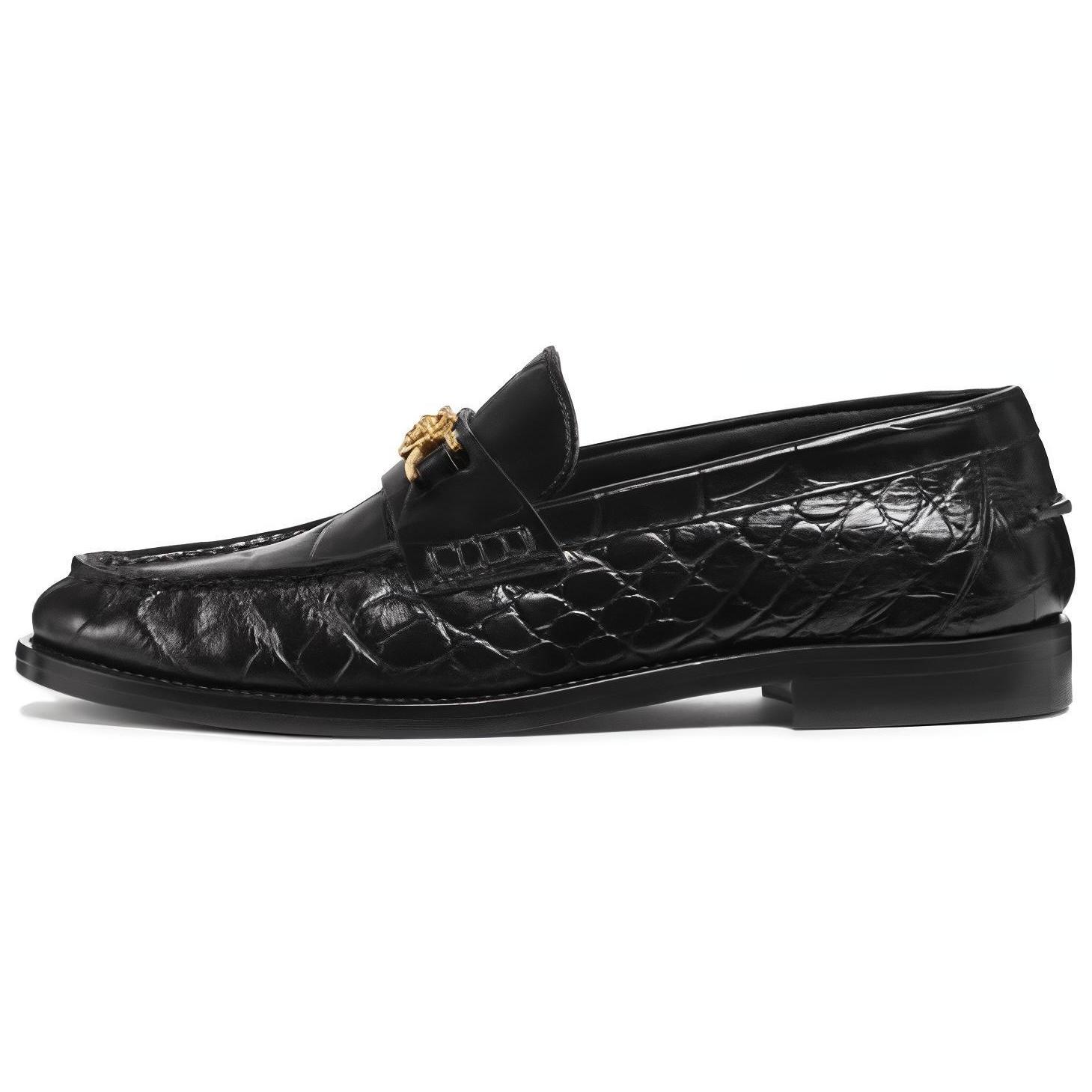 (W) Versace Medusa '95 'Crocodile Pattern Loafer Black Gold'