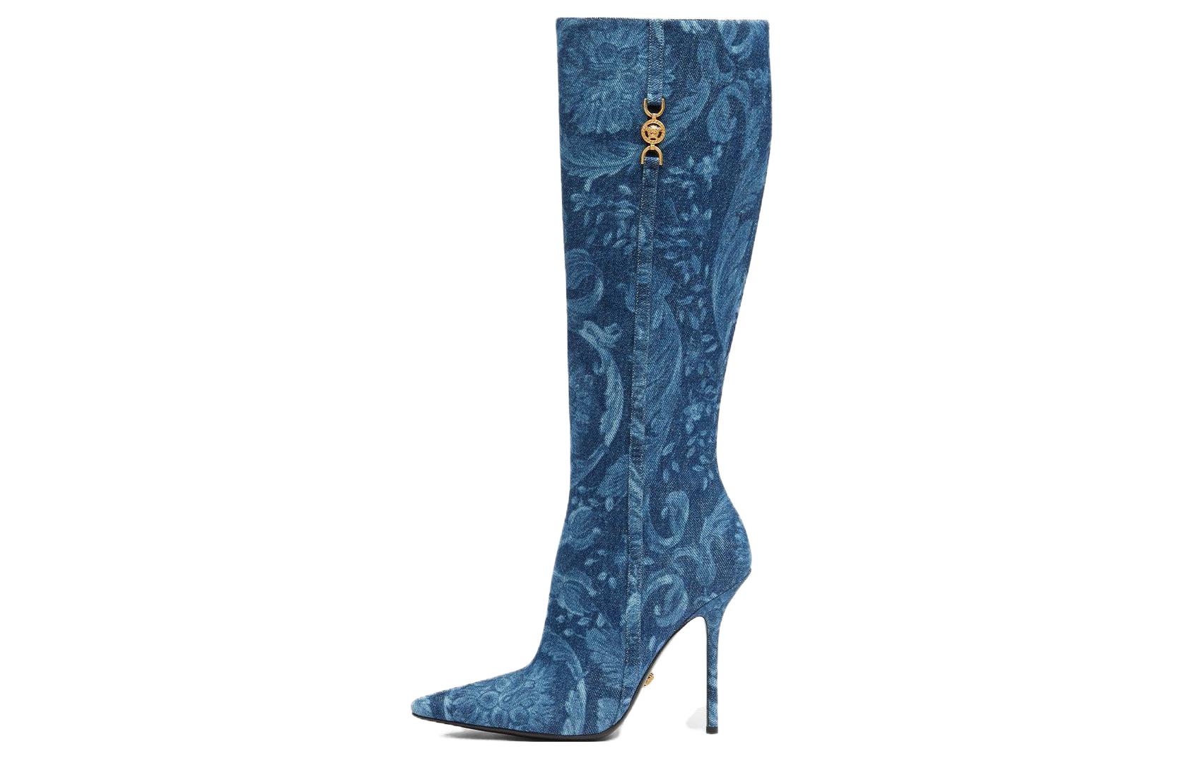 (Women) Versace Medusa '95 Barocco High-Top Boots 'Blue Zipper Pointed Toe' 1013458-1A10019_1D06V