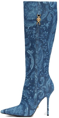 (Women) Versace Medusa '95 Barocco High-Top Boots 'Blue Zipper Pointed Toe' 1013458-1A10019_1D06V Buy (Women) Versace Medusa '95 Barocco High-Top Boots 'Blue Zipper Pointed Toe' 1013458-1A10019_1D06V