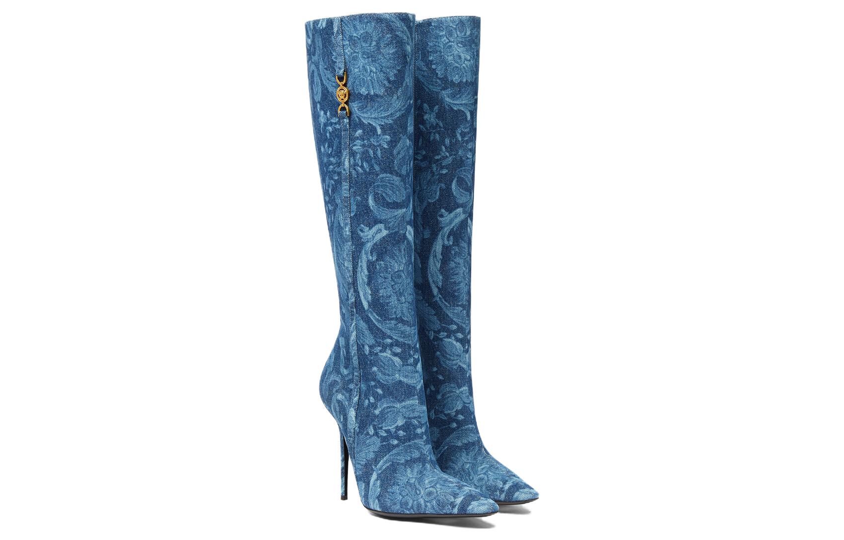 Lookbook VERSACE范思哲 Barocco MEDUSA '95 尖頭拉鍊 高筒鞋 12cm 女士款 藍色