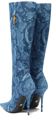 VERSACE范思哲 Barocco MEDUSA '95 尖頭拉鍊 高筒鞋 12cm 女士款 藍色 Shop VERSACE范思哲 Barocco MEDUSA '95 尖頭拉鍊 高筒鞋 12cm 女士款 藍色