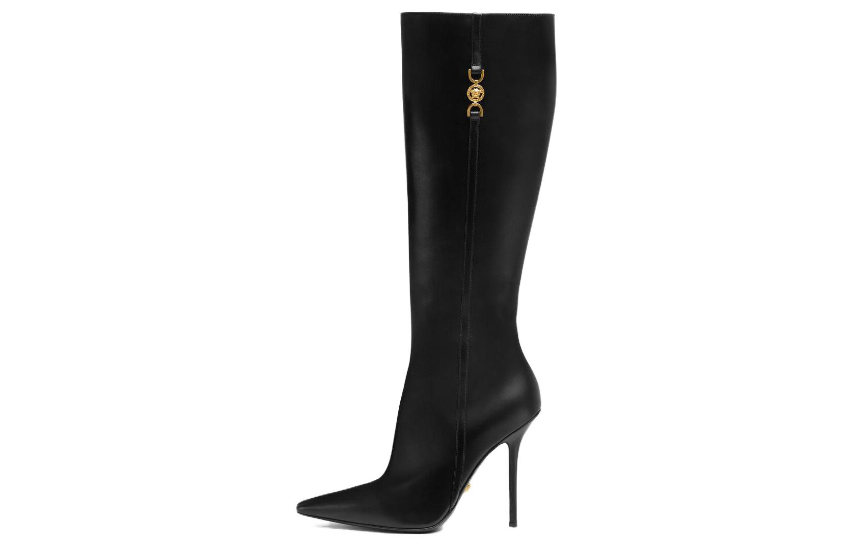 (W) Versace Medusa '95 High Boot 'Black Leather Zip Pointed Toe'
