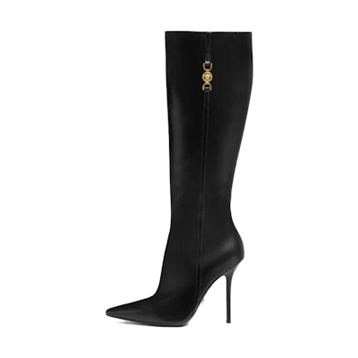 (W) Versace Medusa '95 High Boot 'Black Leather Zip Pointed Toe'