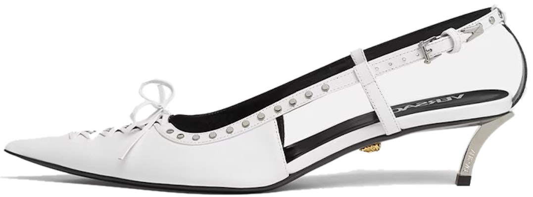 (W) Versace Medusa 'Zapatos de Tacón Blanco con Encaje y Tachuelas en Punta' 1007727-1A06446_1W00P Buy (W) Versace Medusa 'Zapatos de Tacón Blanco con Encaje y Tachuelas en Punta' 1007727-1A06446_1W00P