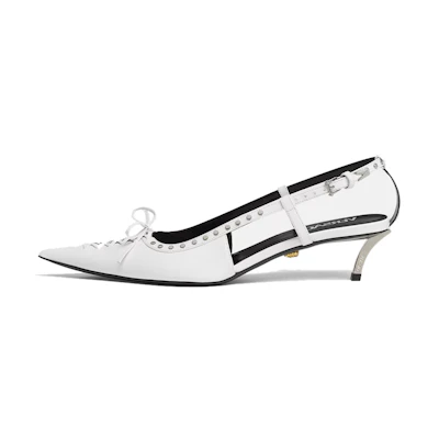 (W) Versace Medusa 'White Studded Lace Pointed-Toe Pumps'