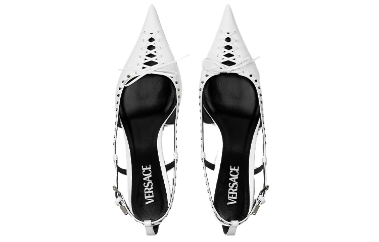 Shop (W) Escarpins Pointu Versace Medusa ''Blanc à Lacets et Clous'' 1007727-1A06446_1W00P