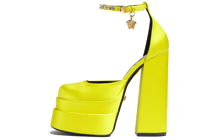 (Women) Versace Medusa Aevitas 155mm Platform Pumps Yellow Satin 1002005-DRA67_1Y02V