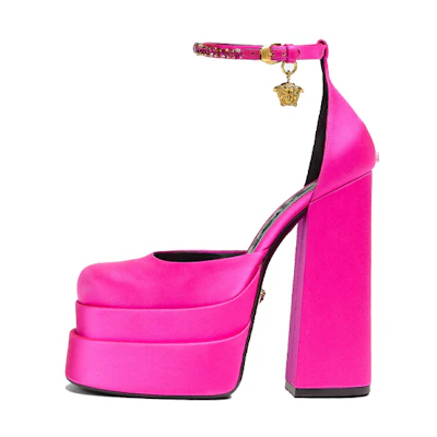 (W) Versace Medusa Aevitas 155mm Platform Pumps Deep Fuschia