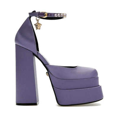 (W) Versace Medusa Aevitas 155mm Platform Pumps Lilac Satin