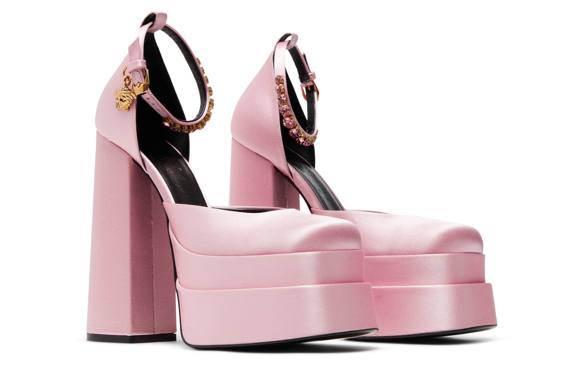 Cheap VERSACE 范思哲 Medusa Aevitas 緞面高跟芭比鞋 女款 粉色