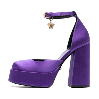 (W) Versace Medusa Aevitas Satin Pumps Purple
