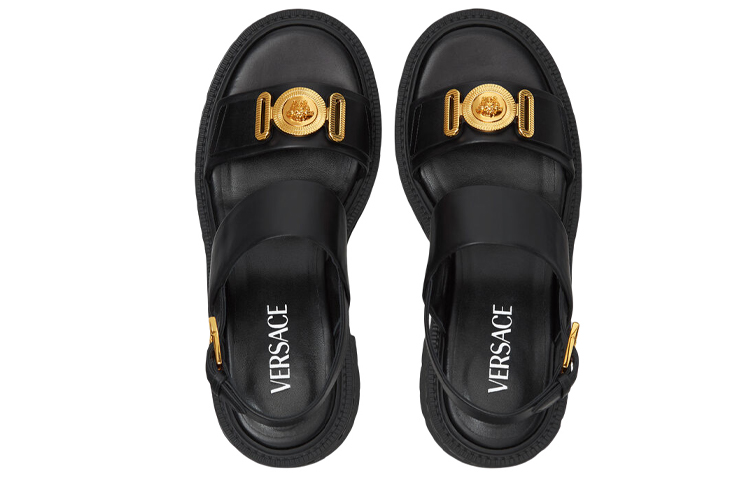 Lookbook 范思哲 Medusa Biggie 粗跟涼鞋 女款 黑色