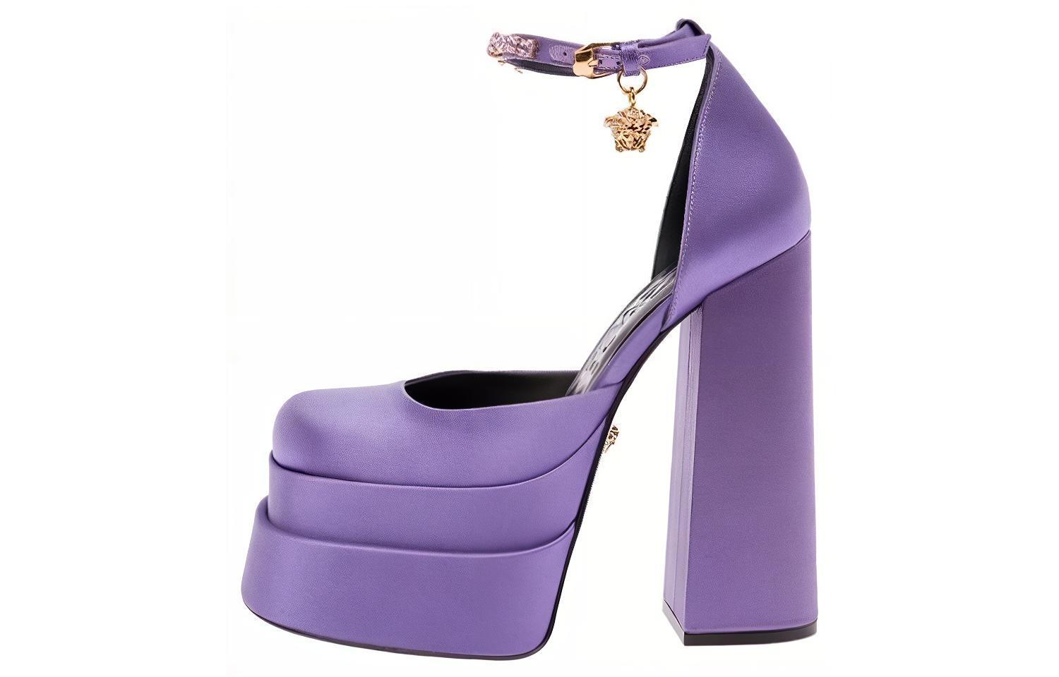(W) Versace Medusa Buckle Chunky High Heel 'Purple'