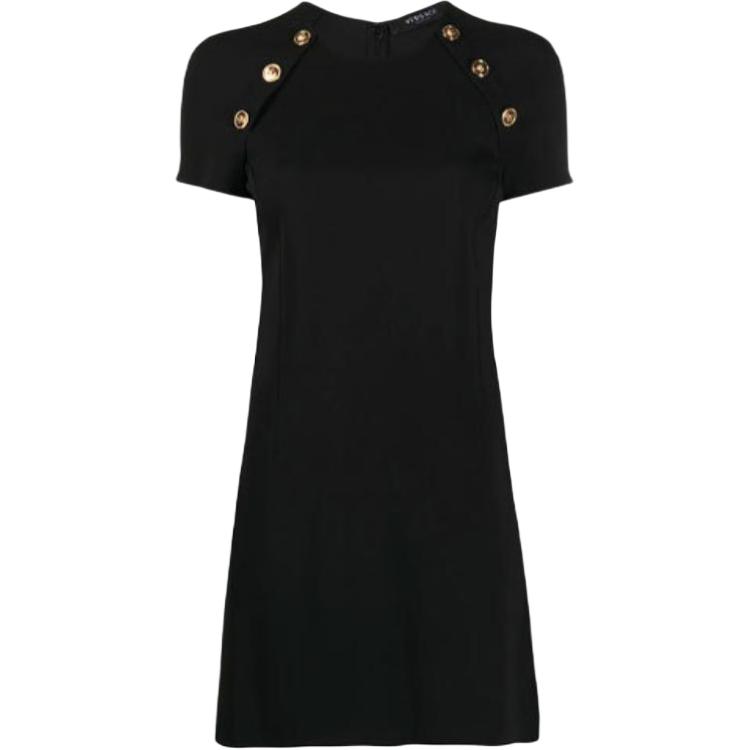 (Women) Versace Medusa Button Knit Midi Dress Women’s Black Short-Sleeve A87074-A235850-A1008