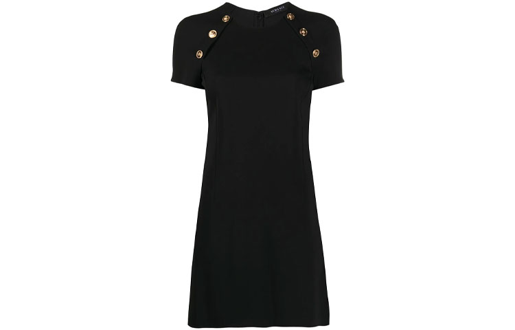 Order (W) ヴェルサーチ メデューサボタン ニット ミディワンピース レディース ブラック 半袖 A87074-A235850-A1008