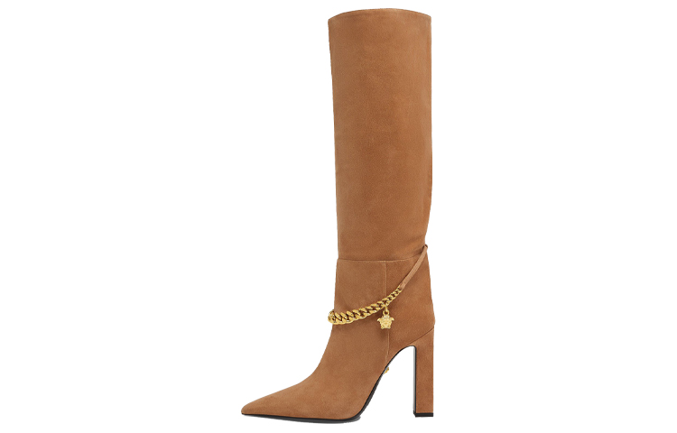 (W) Versace Medusa Chain Suede Boots 'Brown'