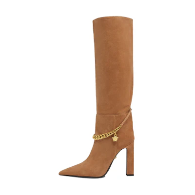 (W) Versace Medusa Chain Suede Boots 'Brown'
