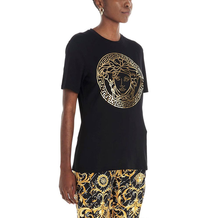Sizing (W) ヴェルサーチ メデューサ グラフィック コットン Tシャツ レディース ブラック A85756-A228806-A1008
