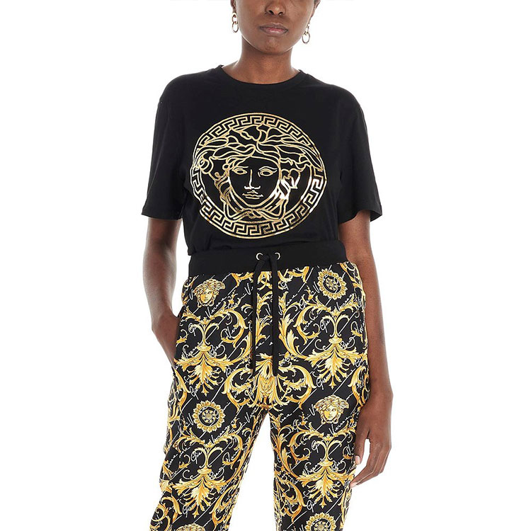 Cheap (W) ヴェルサーチ メデューサ グラフィック コットン Tシャツ レディース ブラック A85756-A228806-A1008