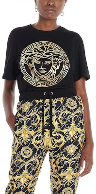 (W) ヴェルサーチ メデューサ グラフィック コットン Tシャツ レディース ブラック A85756-A228806-A1008 Cheap (W) ヴェルサーチ メデューサ グラフィック コットン Tシャツ レディース ブラック A85756-A228806-A1008