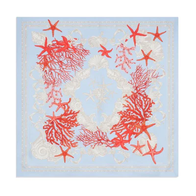 (Women) VERSACE Medusa Head Pattern Silk Scarf for Women - Blue 10016001A11518