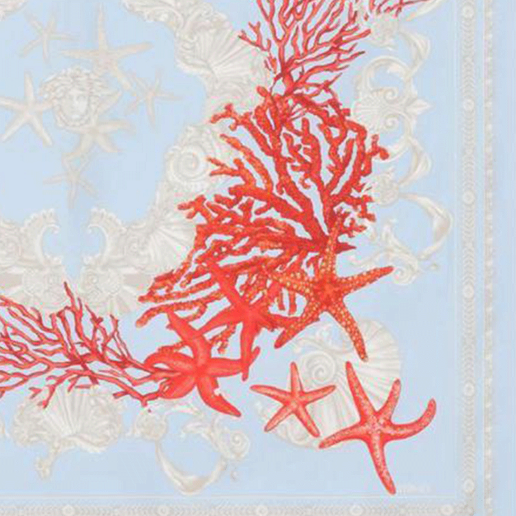 Shop (Women) VERSACE Medusa Head Pattern Silk Scarf for Women - Blue 10016001A11518