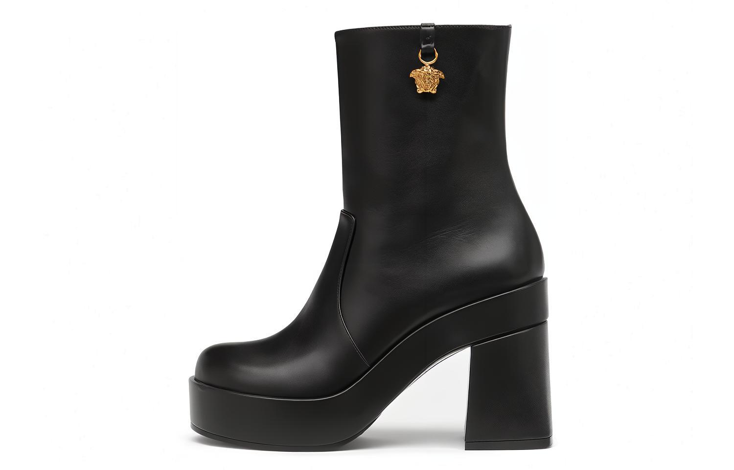 Buy VERSACE 范思哲 美杜莎 皮革厚底短靴 女款 黑色