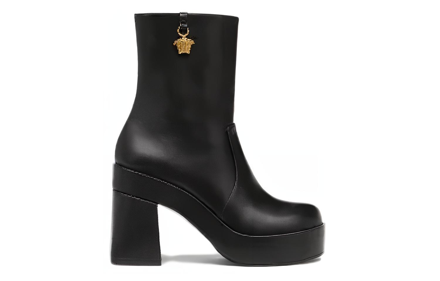 Order VERSACE 范思哲 美杜莎 皮革厚底短靴 女款 黑色