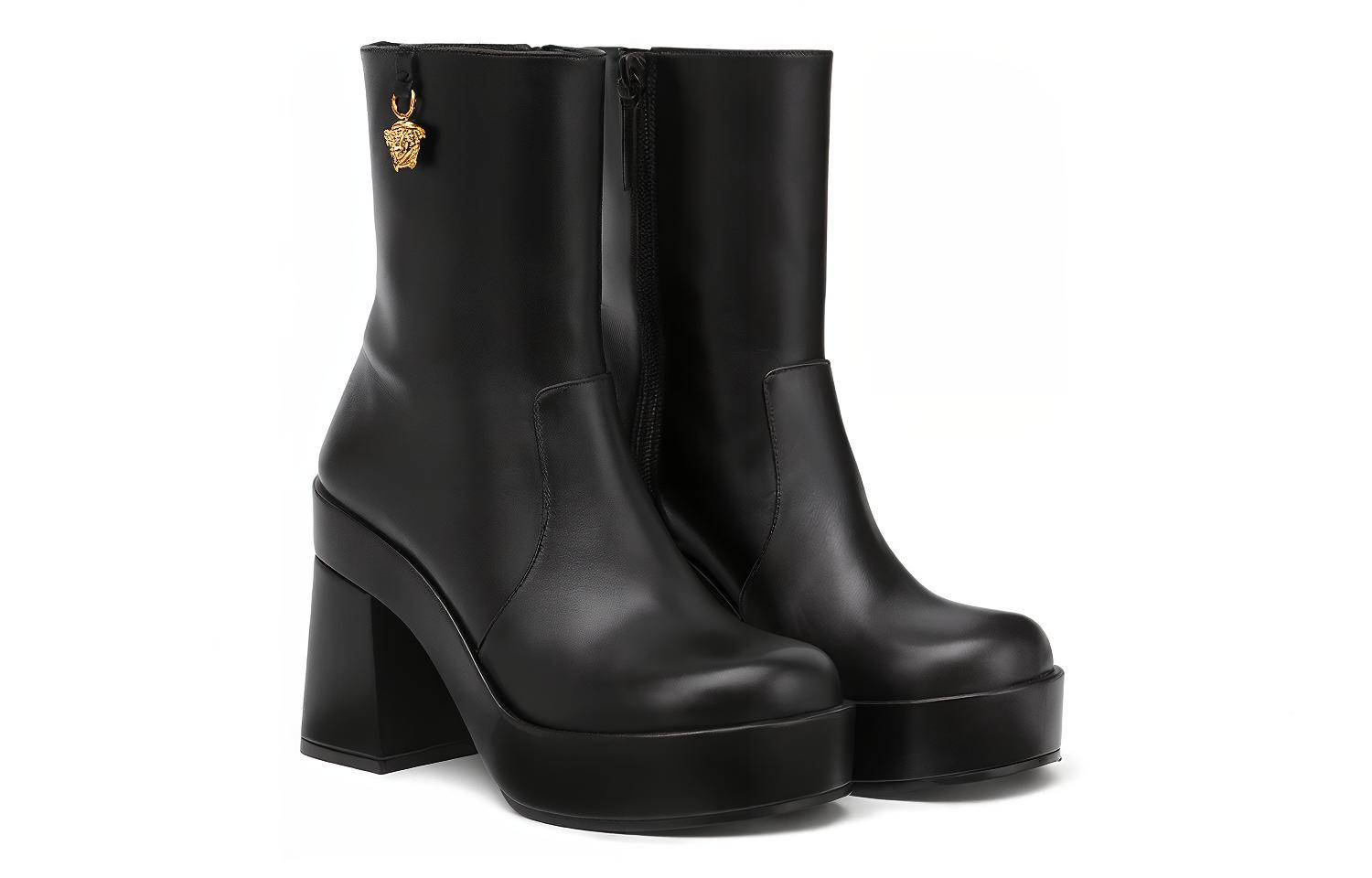 Lookbook VERSACE 范思哲 美杜莎 皮革厚底短靴 女款 黑色