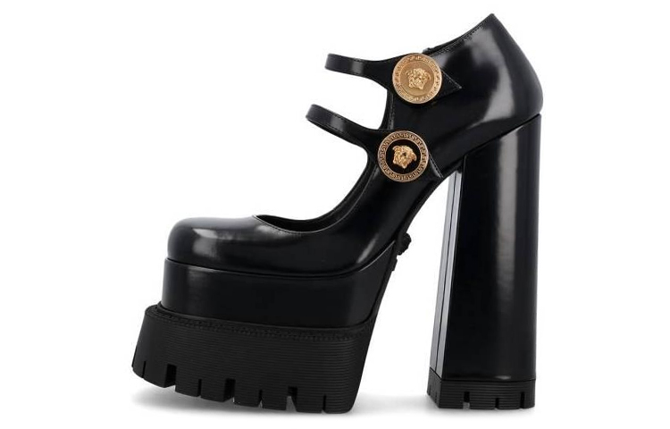 Buy (W) Versace Medusa Tumit Tinggi Platform Kulit 'Hitam' 1007140-DVT51_1B00V