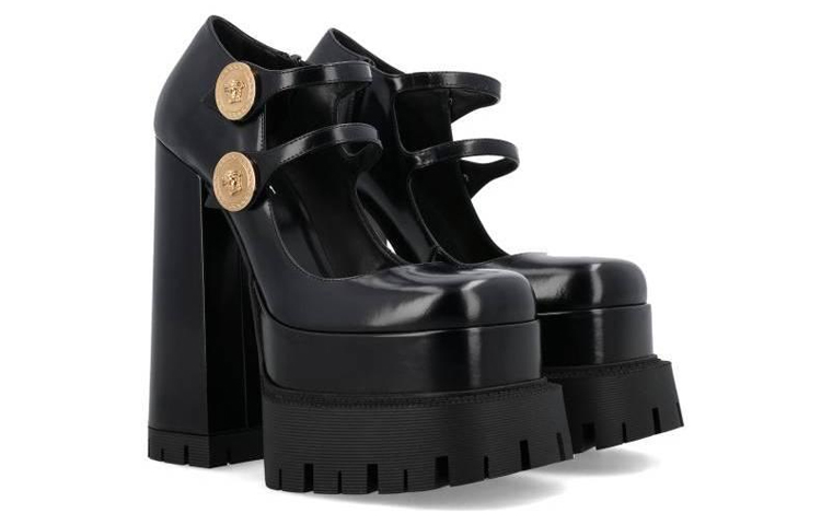 Shop (W) Versace Medusa Tumit Tinggi Platform Kulit 'Hitam' 1007140-DVT51_1B00V