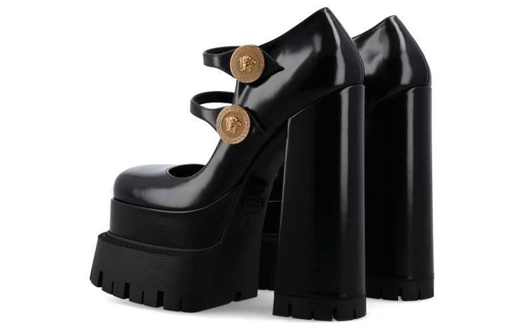 Purchase (W) Versace Medusa Tumit Tinggi Platform Kulit 'Hitam' 1007140-DVT51_1B00V