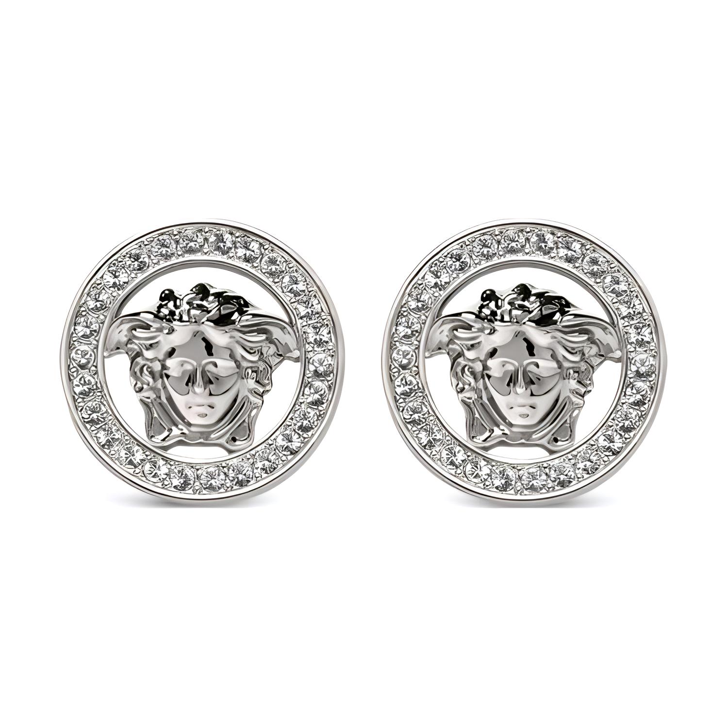 (Women) VERSACE Medusa Pattern Brass Stud Earrings  Silver 10163661A00621