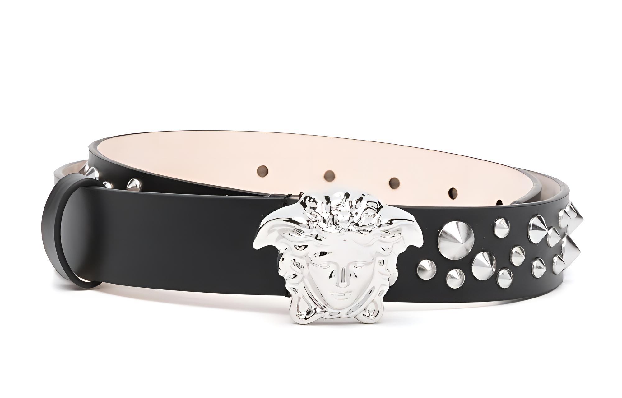 (Women) VERSACE Medusa Plaque Belt  Black Leather 3CM Wide DCDD4421A07229