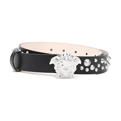 (Women) VERSACE Medusa Plaque Belt Black Leather 3CM Wide DCDD4421A07229