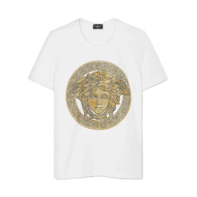 (Women) VERSACE Medusa Rhinestone Floral Boke Series White T-Shirt. 1011741-1A08607-2W110