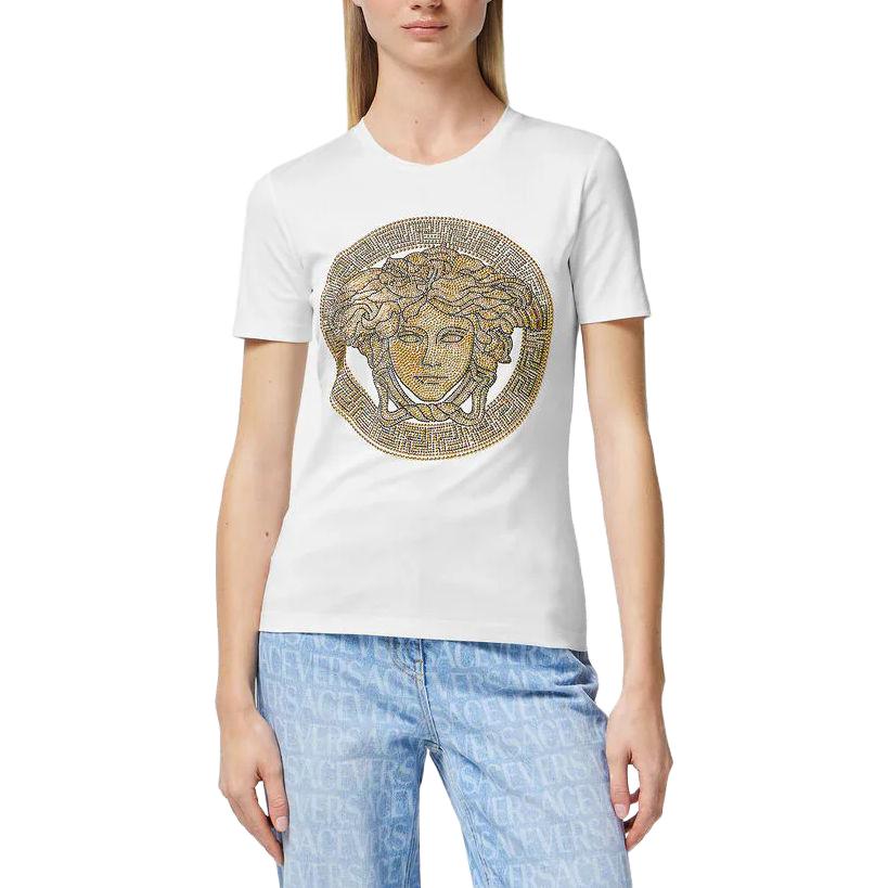 (Women) VERSACE Medusa Rhinestone Floral Boke Series  White T-Shirt. 1011741-1A08607-2W110 圖 3