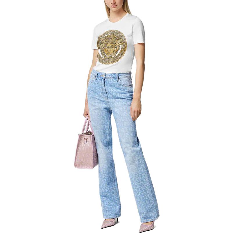 (Women) VERSACE Medusa Rhinestone Floral Boke Series  White T-Shirt. 1011741-1A08607-2W110 圖 5