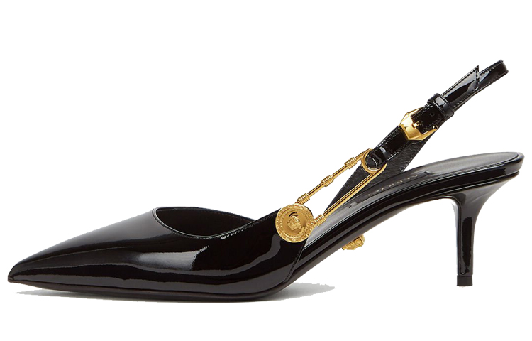 (W) Versace Medusa Safety Pin 'Black Patent Leather'