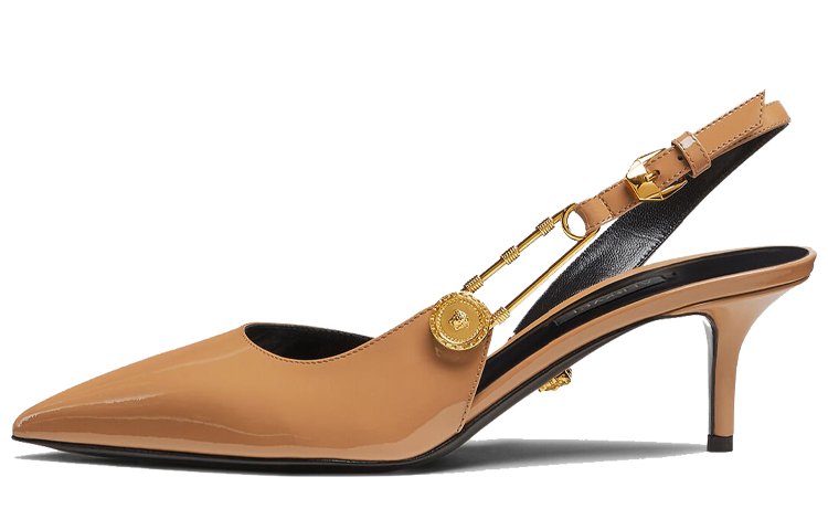 (W) Versace Medusa Safety Pin Sandals 'Brown Patent Leather'