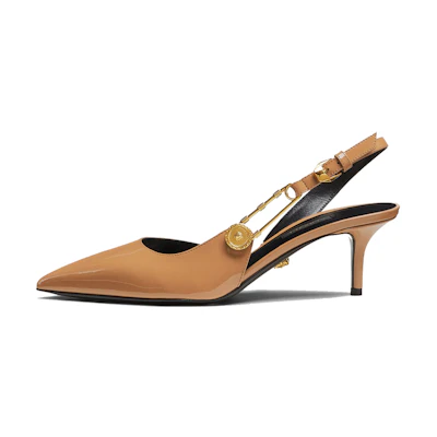 (W) Versace Medusa Safety Pin Sandals 'Brown Patent Leather'