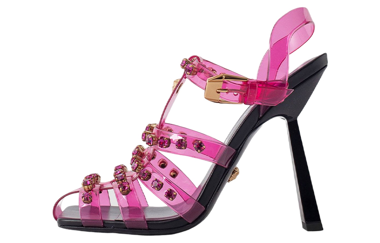 (W) Versace Medusa Studded High Heel Sandals 'Magenta Pink'